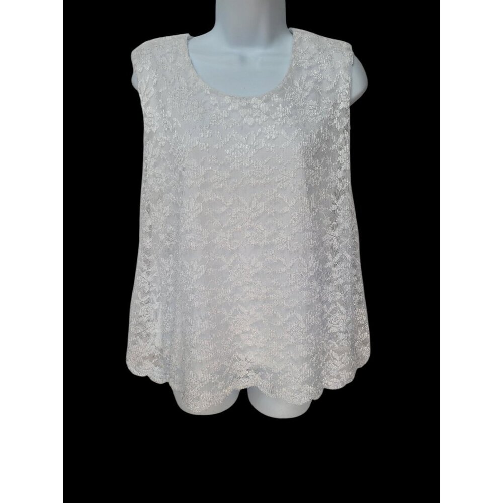 Vintage‎ BFA Top Womens 16 White Floral Lace Tank Shell Layers Scalloped
